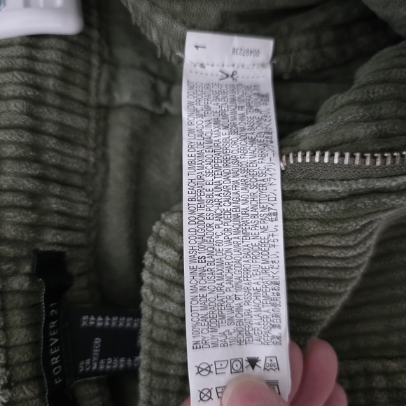 Forever 21 Juniors Wale Cargo Wide Leg Olive Green Corduroy Pants Grunge Sz XS - Picture 8 of 8